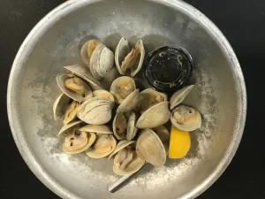 A batch of freshly steamed clams, right from our restaurant