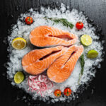 Fresh salmon on ice